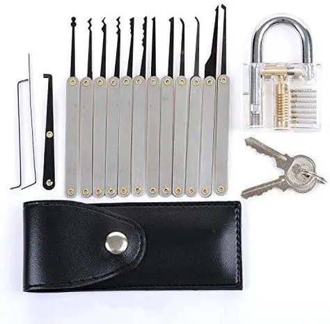 

Lock Pick Set with Training Padlock and How to Learn to Lockpick Guide (17 Piece) door lock