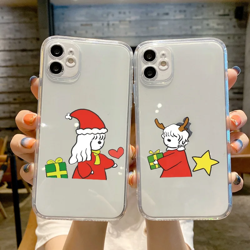 

Winter Christmas Cases For iPhone14 13 12 11 Xs Max Xr 8 7 Plus SE20 Mini Clear Silicone Soft Cute Couple Boys Girls Phone Cover