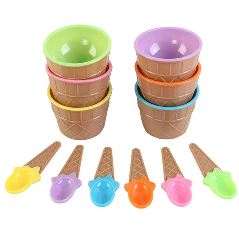 

Шесть цветов/набор мисок для мороженого с ложкой-это замечательный подарок для детей, десертные чаши для мороженого, чашка для мороженого