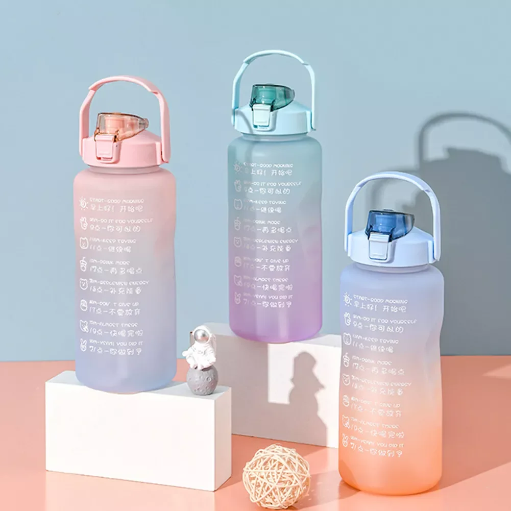 

New in Water Bottle with Time Maker Large Capacity Outdoor Gym Fitness Travel Leakproof Drinkware Gradient Drinking Water Cups