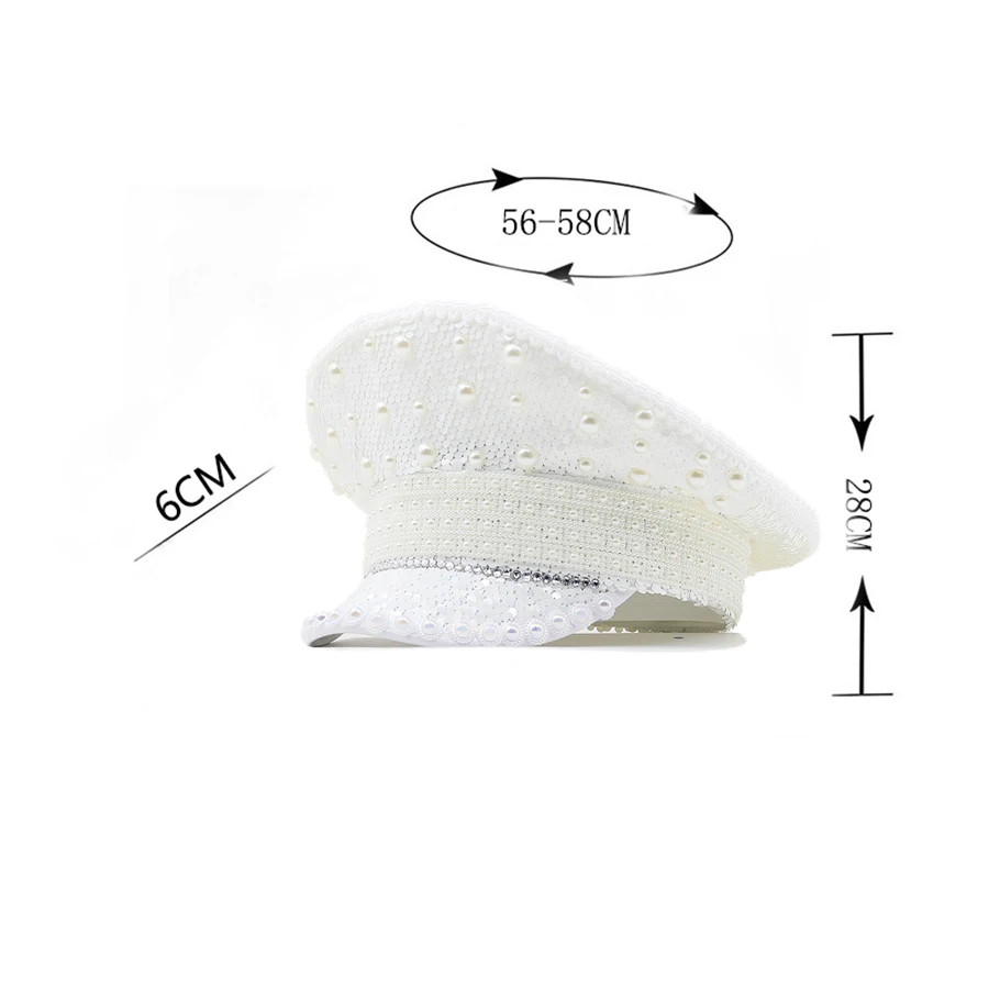 Женская белая шляпа в стиле милитари украшенная блестками для невесты роскошная