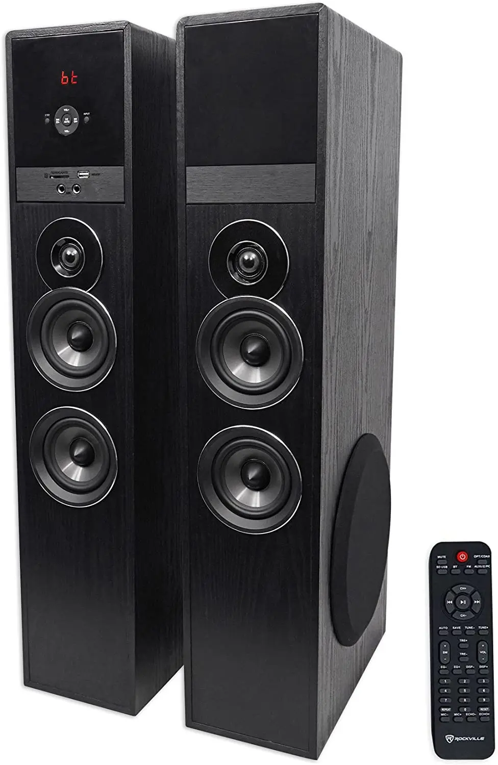 

New 2023 Rockville TM80B Black Home Theater System Tower Speakers 8" Sub/Bluetooth/USB Metal wall plate