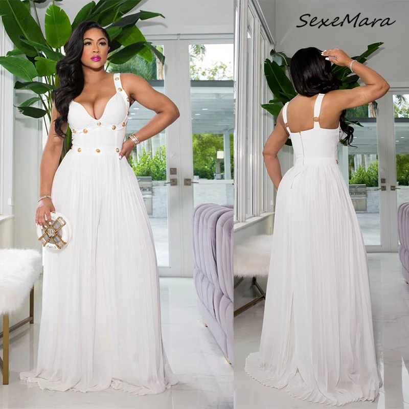 

Sexy Party Rivet White Jumpsuit Evening Clothes Bodycon Slip Elegant Jumpsuit for Women