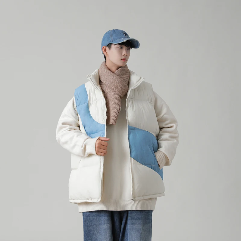 2022 winter wear new color contrast cotton vest men's winter vest vest