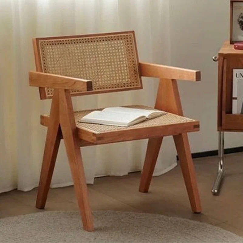 

Скандинавский ins обеденный стул из натурального ротанга из массива дерева, средневековый стул, дизайнерский стул Чандигарх в стиле ретро, с...