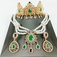 algerian wedding jewelry set pearl necklace earrings crystal headchain noble elegant bride crown hair jewelry feminine gift