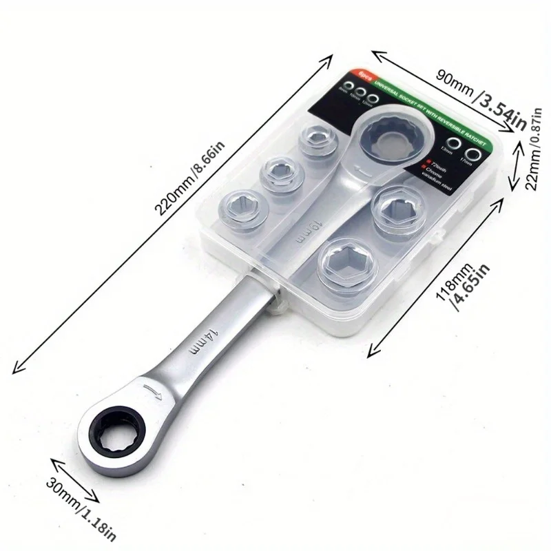 

Набор Гаечных Ключей 7-в-1 С Двойной Головкой И Трещоткой, Универсальные Ключи Torx, Нескользящие, Из Хром-ванадиевой Стали