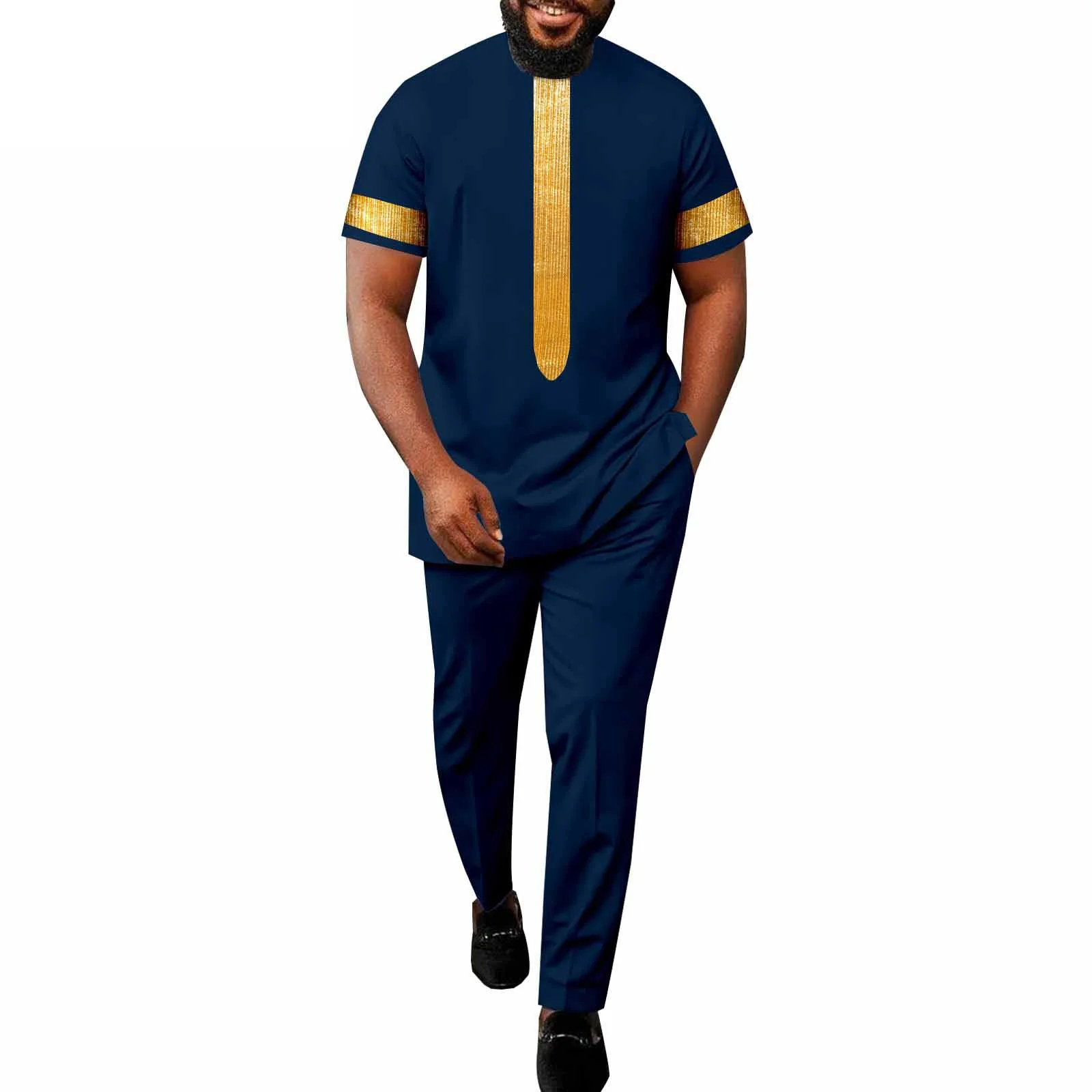 

Африканские мужские костюмы с коротким рукавом Дашики, комплекты из топа и брюк, анкарский спортивный костюм, рубашки больших размеров, этнические наряды