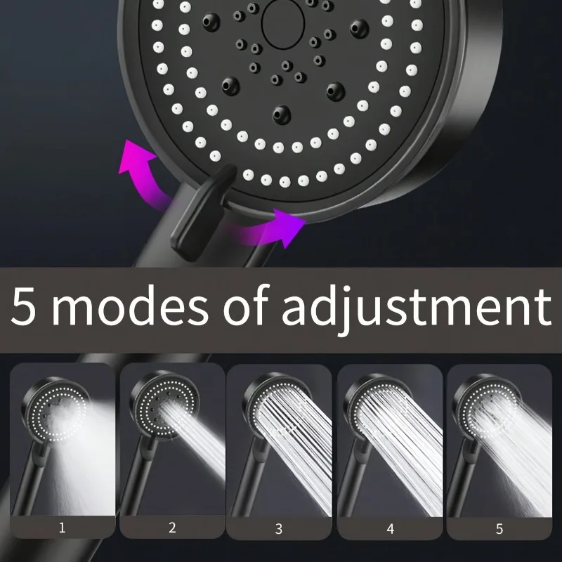 Регулируемая ручная насадка для душа с подставкой и шлангом — 5 режимов расход