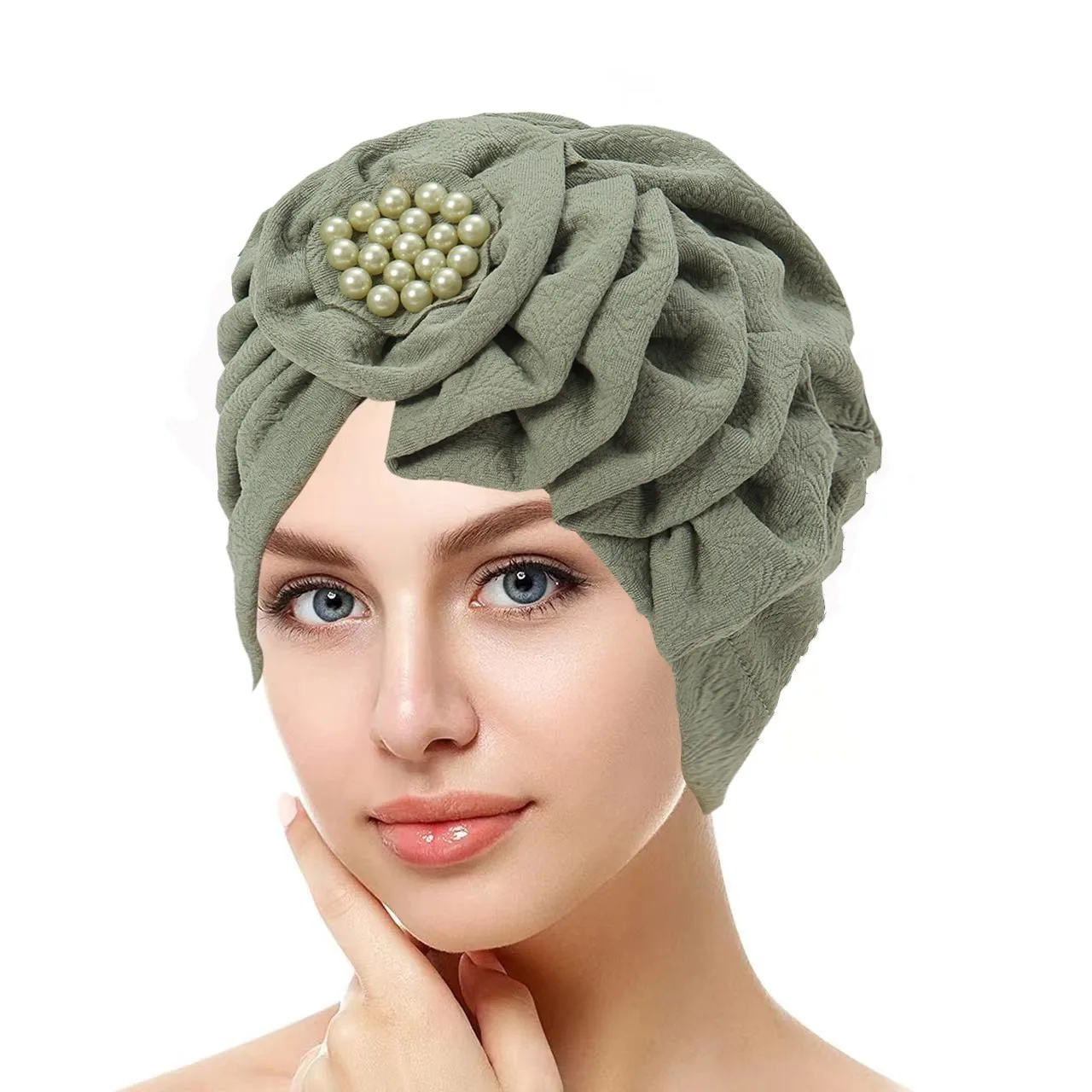 

Fashion Women Solid Bonnet Hat Beautifu Flower Elastic Cloth Head Cap Women's Party Headwear Accessories