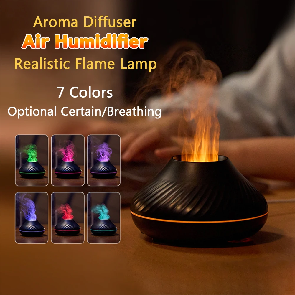 Volcanic Flame Aroma Diffuser Essential Oil Lamp 130ml USB Air Humidifier with 7 Color Breathing Light Fragrance Home Bedroom