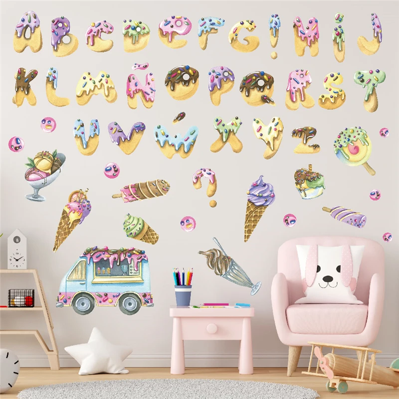 Милые наклейки на стену с изображением мороженого десертов букв для украшения