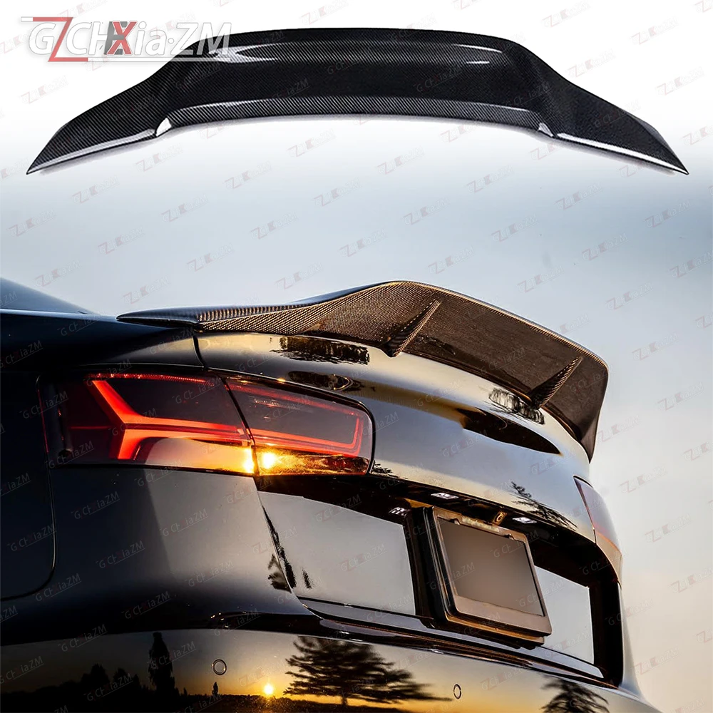Фото Для Audi A6 S6 C7 2012-2016 гг., 100% настоящее углеродное волокно, высококачественный задний спойлер, купе, крышка багажника, стиль R, яркий черный задний спойлер №2
