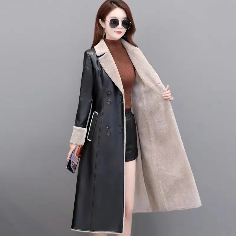 Winter High Quality Lamb wool Women Genuine Leather jacket New Fashion Plus velvet Thick Leather Women Jacket Outerwear