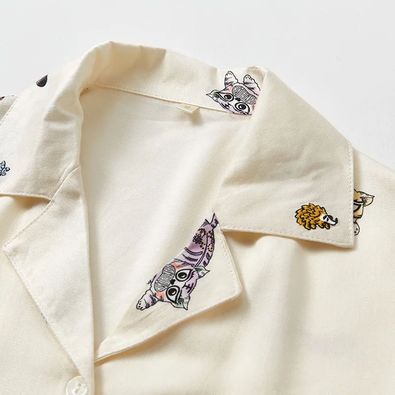 Tiger Printed Pajamas Set for Women Cotton Lapel Long Sleeve Single-breasted Top Lace-up Trouser Outer Wear Women Loungewear Pjs