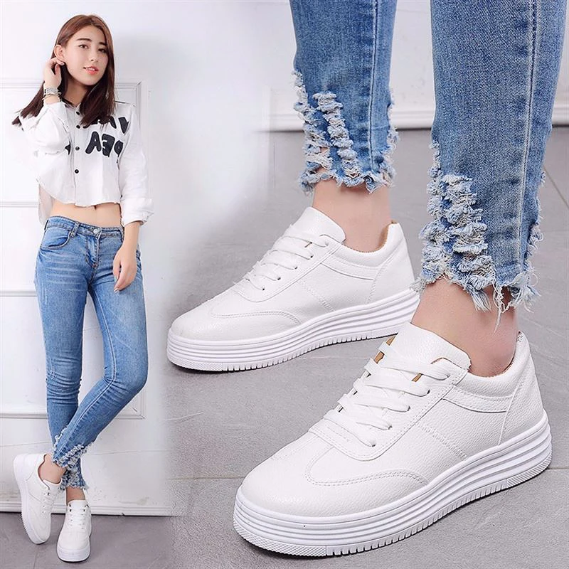 2023 Spring New White Shoes Women's Fashionable Casual Breathable Sports Versatile Heightened Single Layer