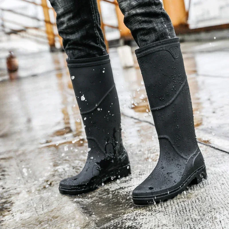 Водонепроницаемые износостойкие мужские ботинки из ПВХ черные дождевые
