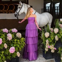 elegant purple prom dress sparkling glitter tulle strapless tiered a line evening dress with zipper back vestido de noche 2022
