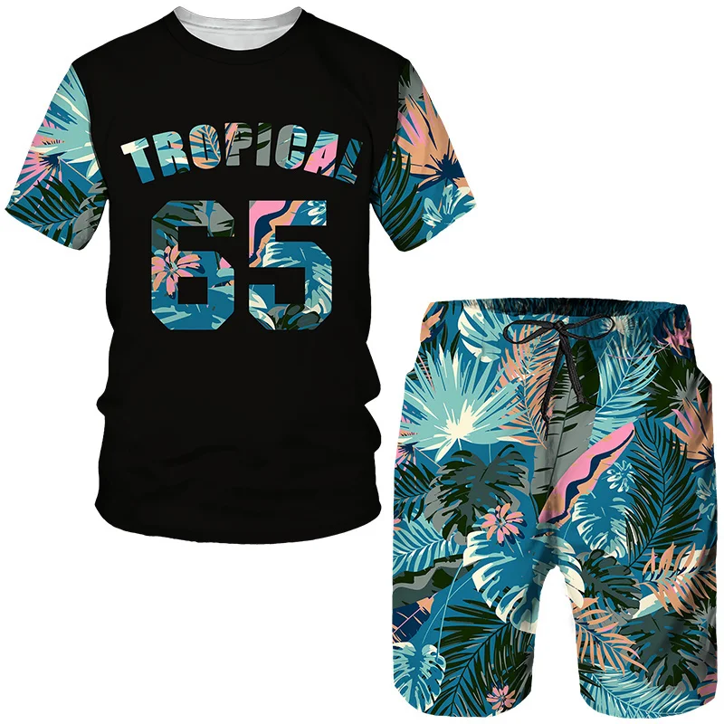 Hawaiian Men's T Shirt + Beach Shorts 2 Piece Set Funny 3D Print Tees Fashion Beach Vacation Harajuku Clothing Short Sleeve Tops