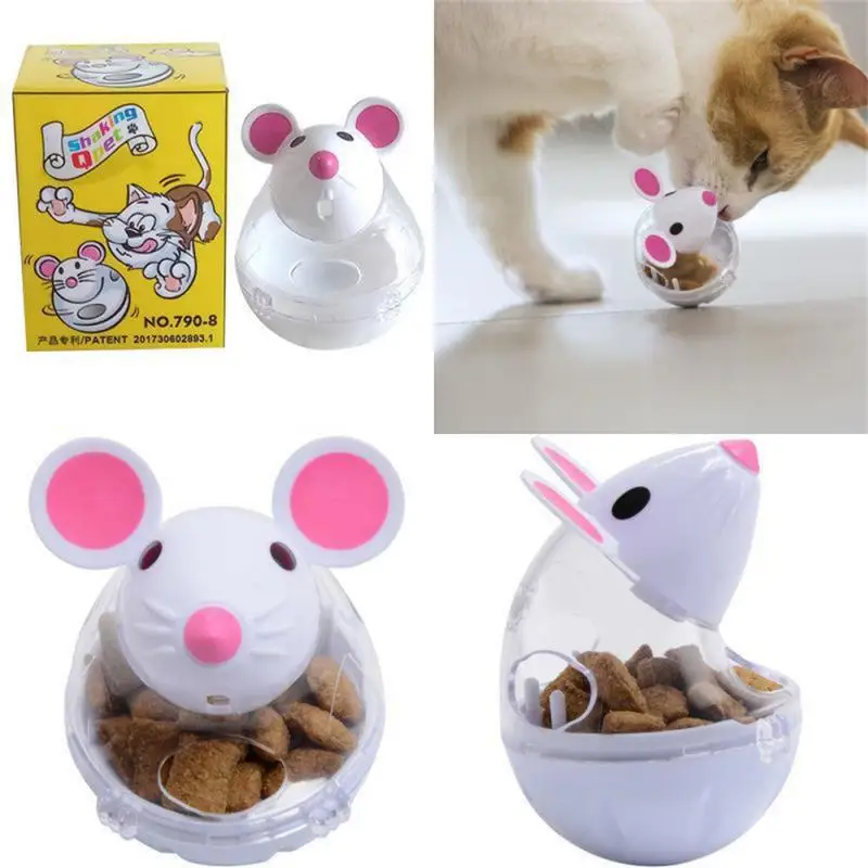 

New Cat Mice Food Tumbler Cat Food Toy Ball Interactive Cat Food Feeder Leak Food Interesting Plastic Food Dispenser Treat Toy