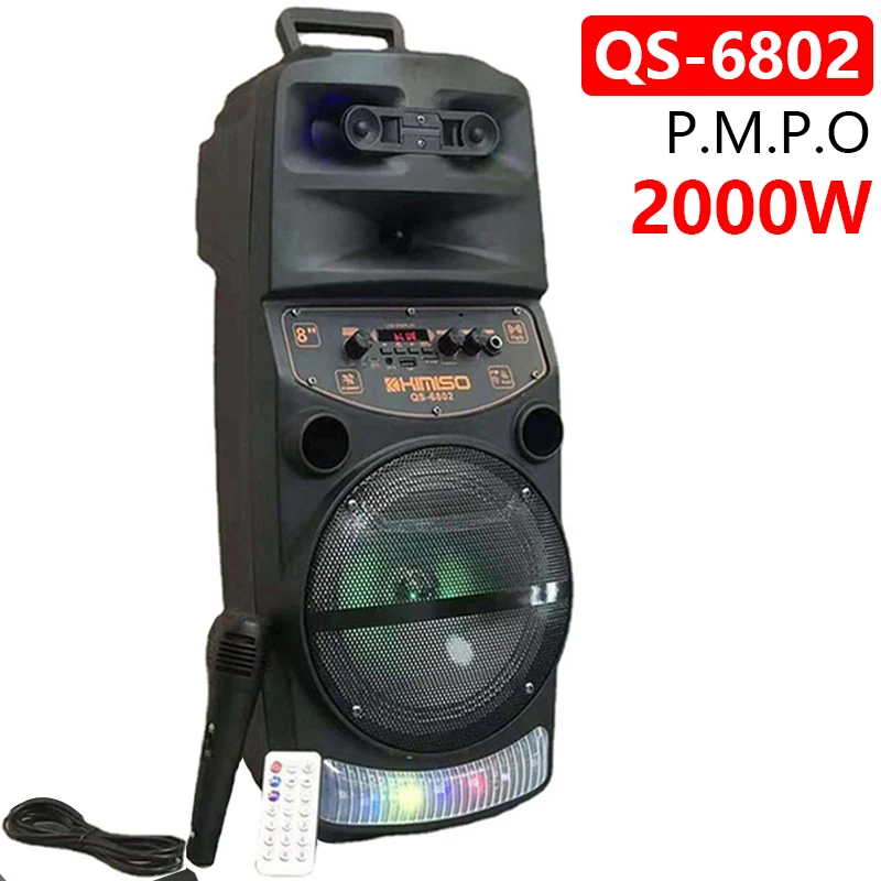 

2000W Peak Power LED Trolley Box Party Active Bluetooth Speakers 8 Inch Outdoor Column Portable Radio Caixa De Som With Mic FM
