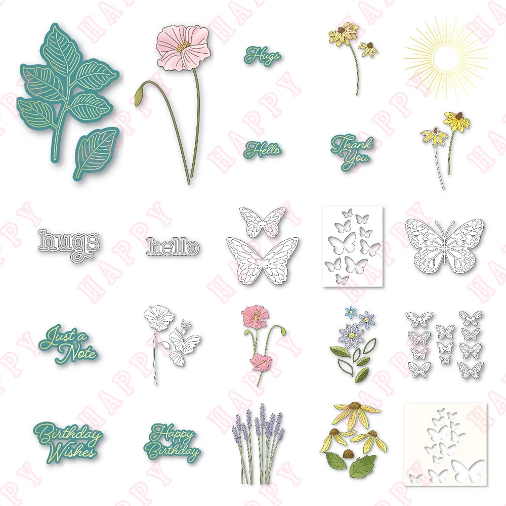 

Variety of Butterflies and Flowers and Plants Metal Cutting Dies Stencil Hot Foil Scrapbook Diy Embossing Greeting Card Handmade