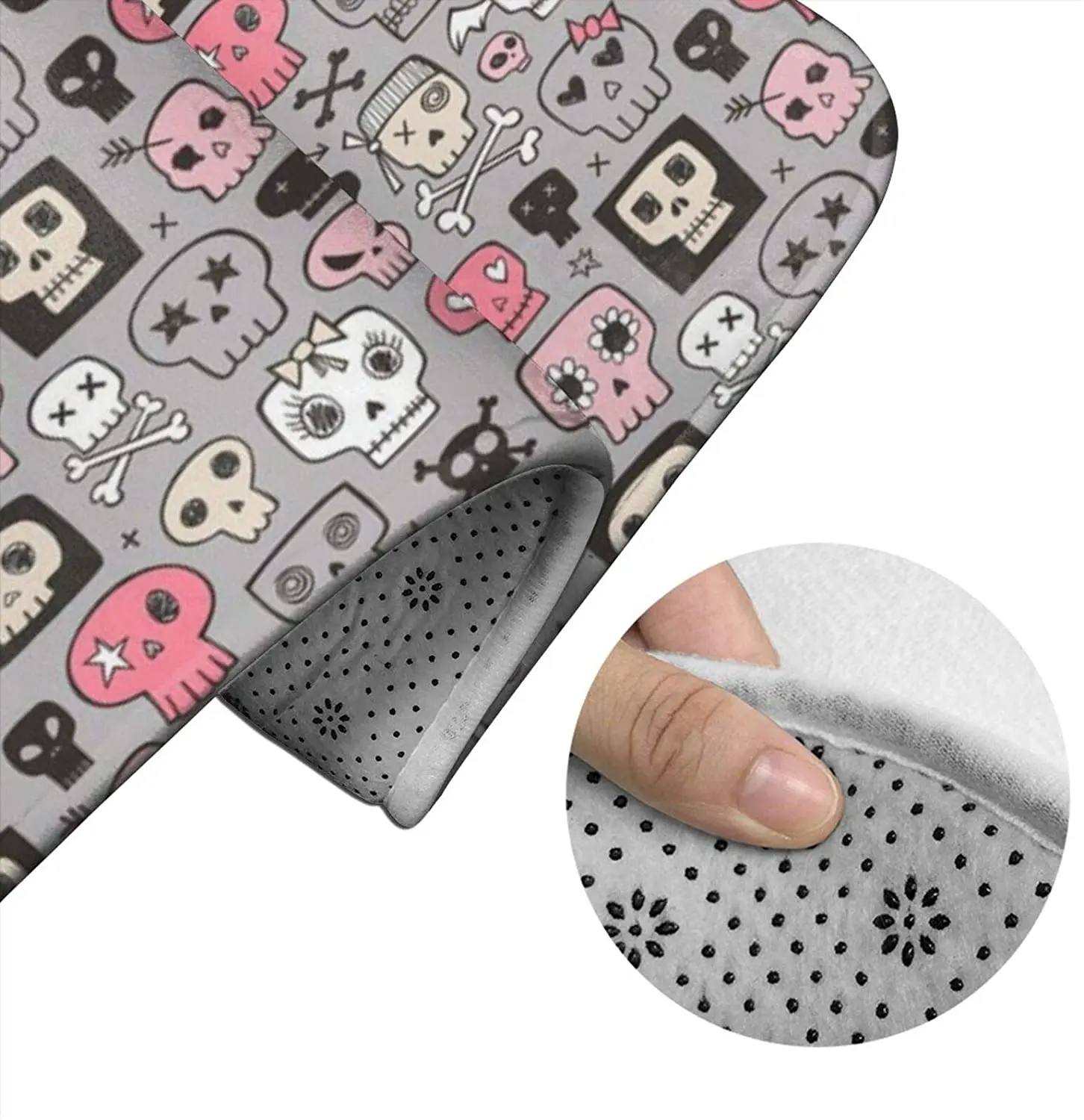 

Skulls in Pink On Grey Bathroom Mat Sets 3 Piece Set Rugs Memory Foam Mat Set Toilet Seat Cover Bath mat Lid Cover