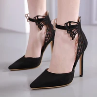 2022 summer women elegant solid high heels flock pointed toe butterfly knot pumps ladies party club thin heels sandals shoes