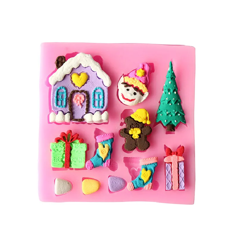 

Christmas tree house shape liquid silicone mold fondant cake mold C153