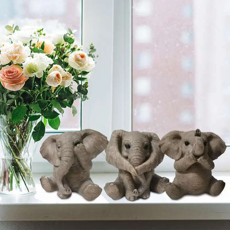 

Elephant Statue 3 Types Small Elephant Decor Lucky Feng Shui Gray Elephant Figurines Resin Creativity Cute Elephant Doll Playful