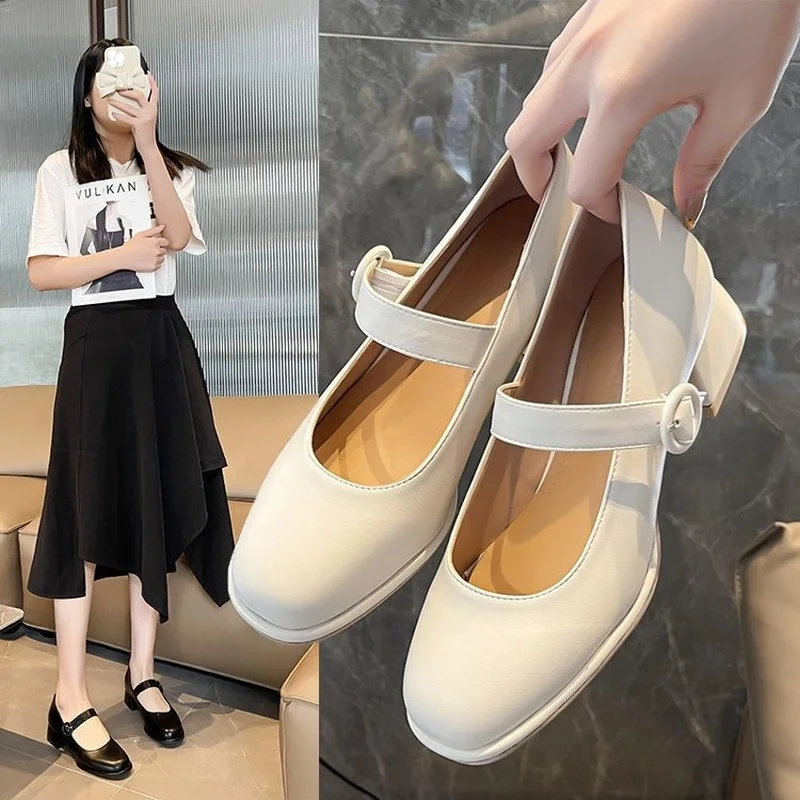 

Shoes for Women 2022 Designer Luxury Mary Jane Platform Chunky Heels Women's Round Toe Lolita Leather Shoes Elegant Woman Heels