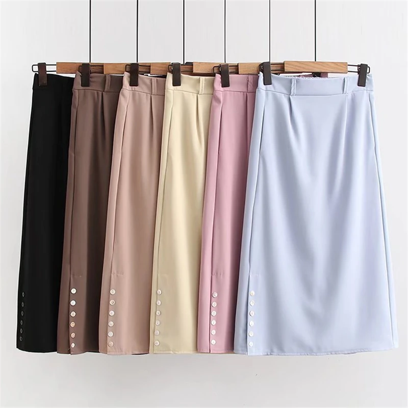 

TFETTERS Simple Temperament A-line Skirt Women 2023 Summer New Commuter High Waist Split Pocket Mid Skirts for Women Clothing
