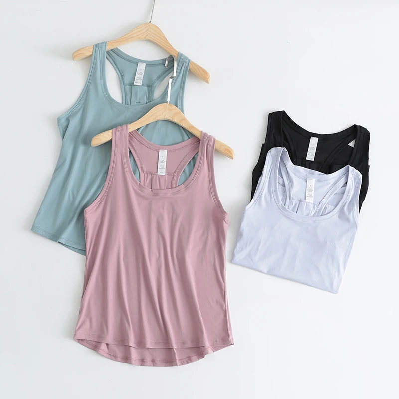 Lulu Women Loose Fit Gym Crop Tank Women Sports Sleeveless Vest Solid Quick Dry Tank Running Exercise Ftness Tops