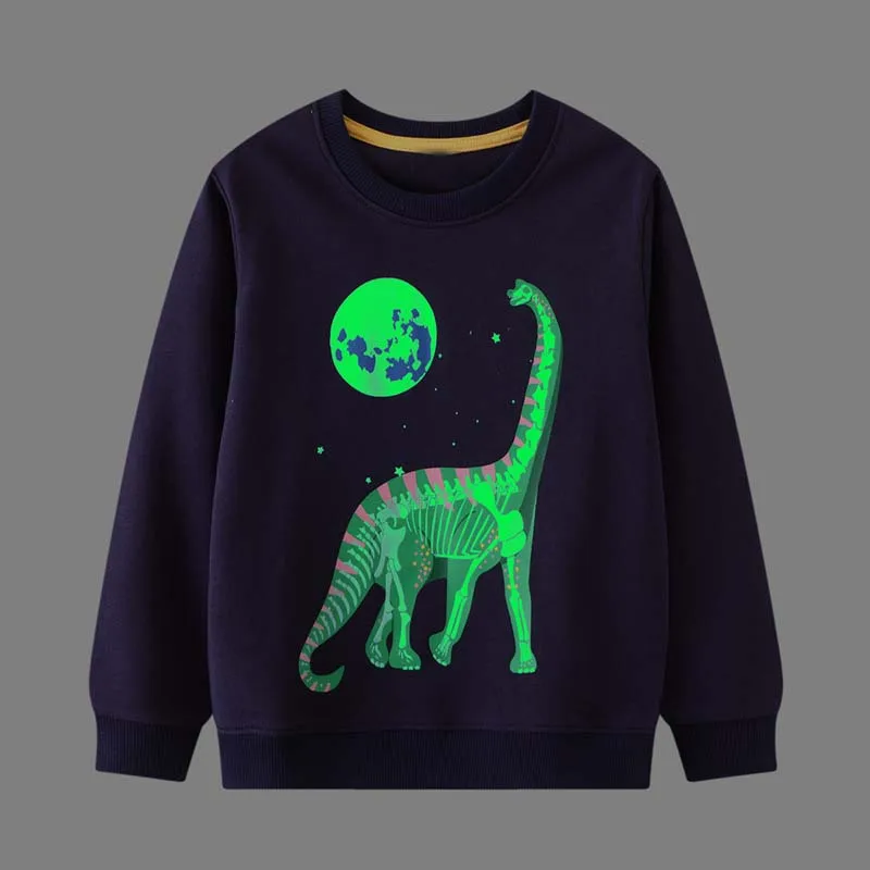 Little maven Baby Boys Luminous Sweatshirt Cotton Autumn Casual Clothes with Dinosaur and the Moon Fashion for Kids images - 6