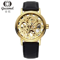 automatic self wind mens casual mechanical wristwatch fashion business genuine leather band hollow tourbillon wrist watch gift
