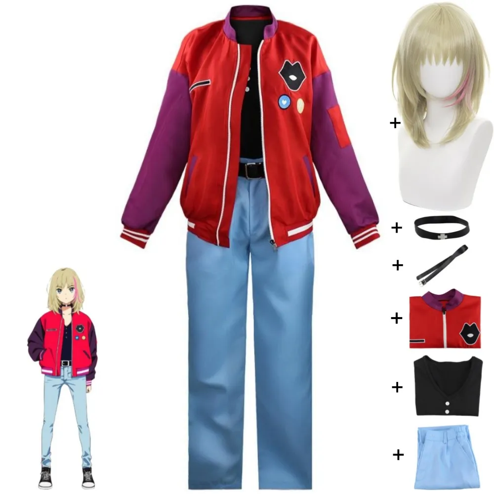 

Anime WONDER EGG PRIORITY Kawai Rika Cosplay Costume Wig Red Jacket Pants Outfit Hallowen Carnival Party Role Play Suit