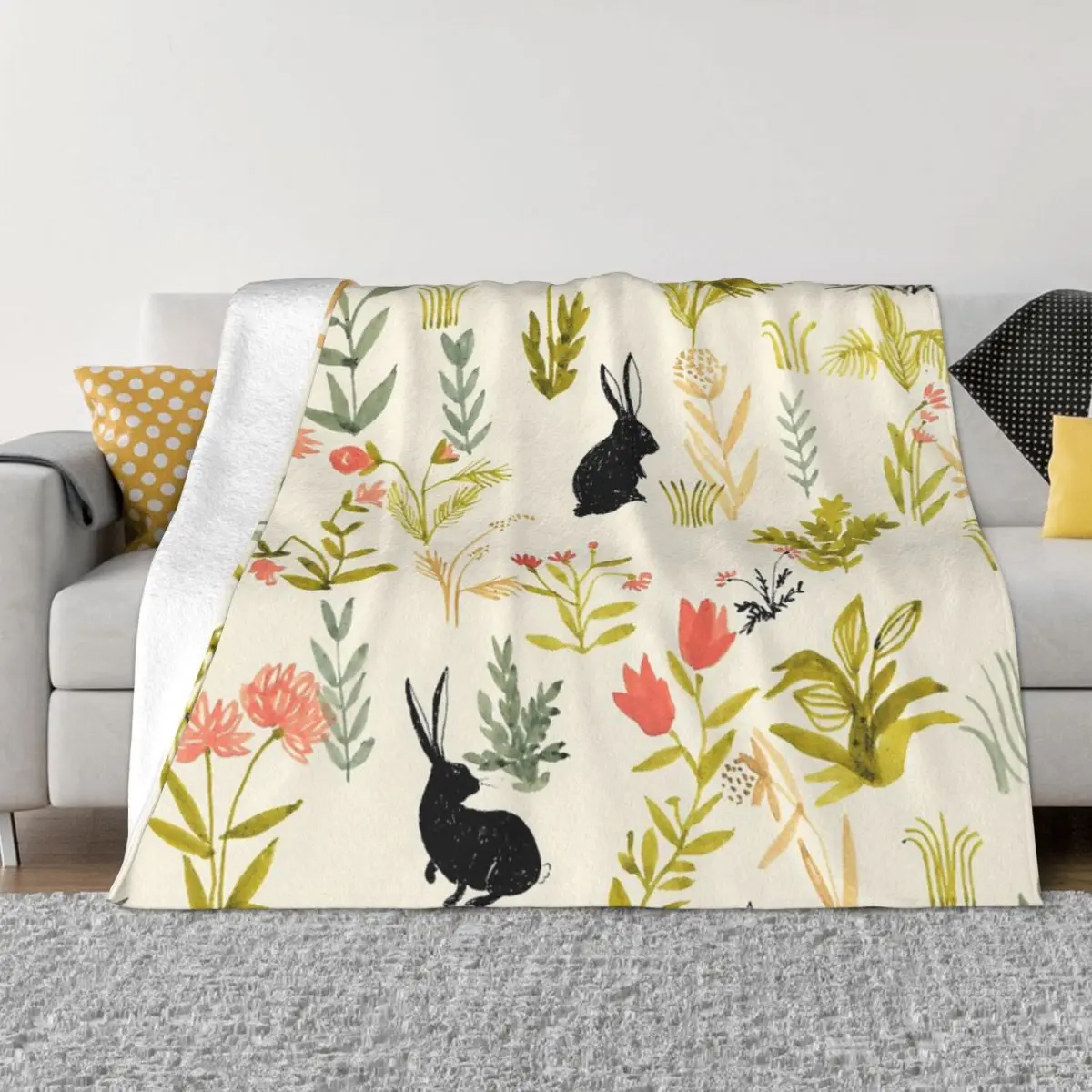 Цветочный узор с маленьким черным одеялом покрывало на кровать аниме мягкое