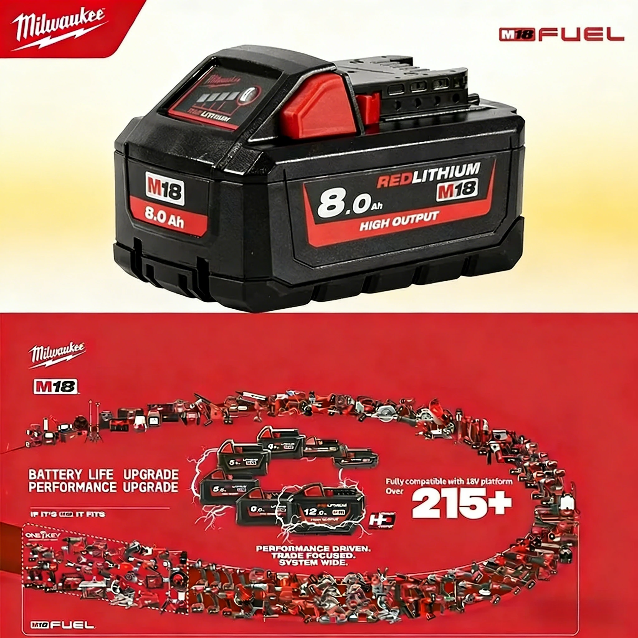 Аккумулятор для электроинструмента Milwaukee M18, зарядное устройство, BR, XC, 18В, 6.0Ач M18B5, 48-11-1860, со встроенным аккумулятором 18650 6000мАч12000мАч (art.: 3920d9947818d) - 3920d9947818d