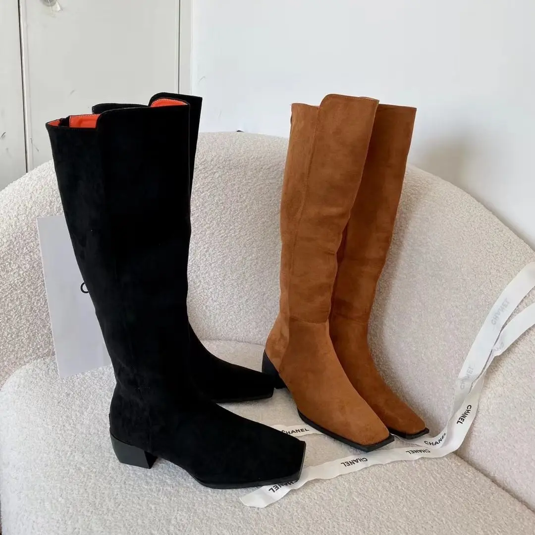 

Женские сапоги до колена, черные/коричневые сапоги из флока на среднем каблуке, зимние праздвечерние чные Сапоги В рыцарском стиле, 39, 2022