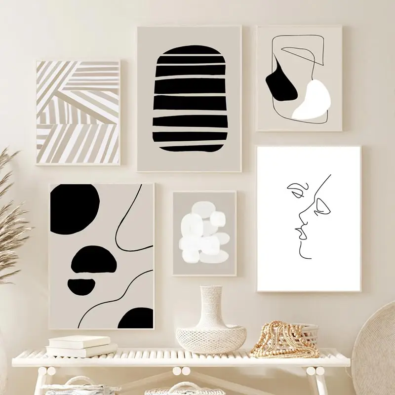 

Minimalist Abstract Line Art Beige Black Canvas Painting Poster and Print Wall Modern Pictures for Living Room Home Decoration