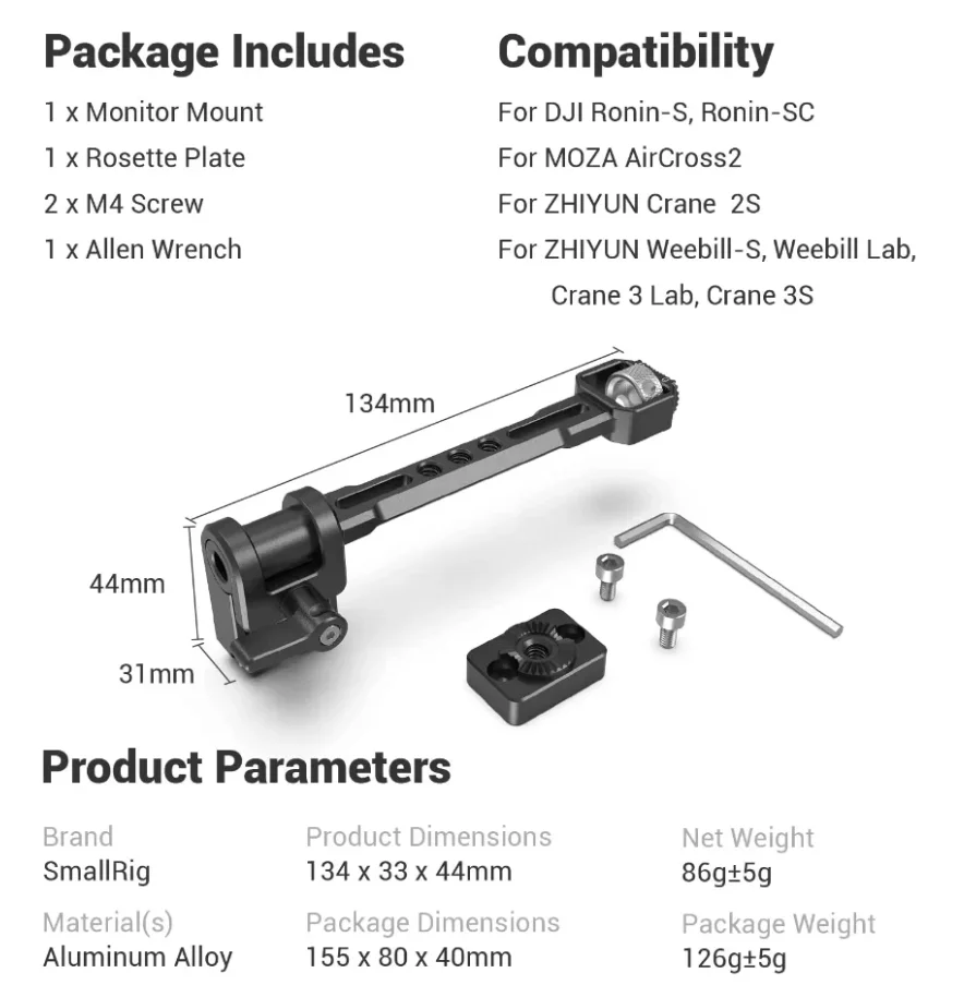 SmallRig регулируемое крепление монитора для DJI RS / RSC/RS 2/для ZHIYUN CRANE 3/CRANE 3S/ WEEBILL-S MOZA