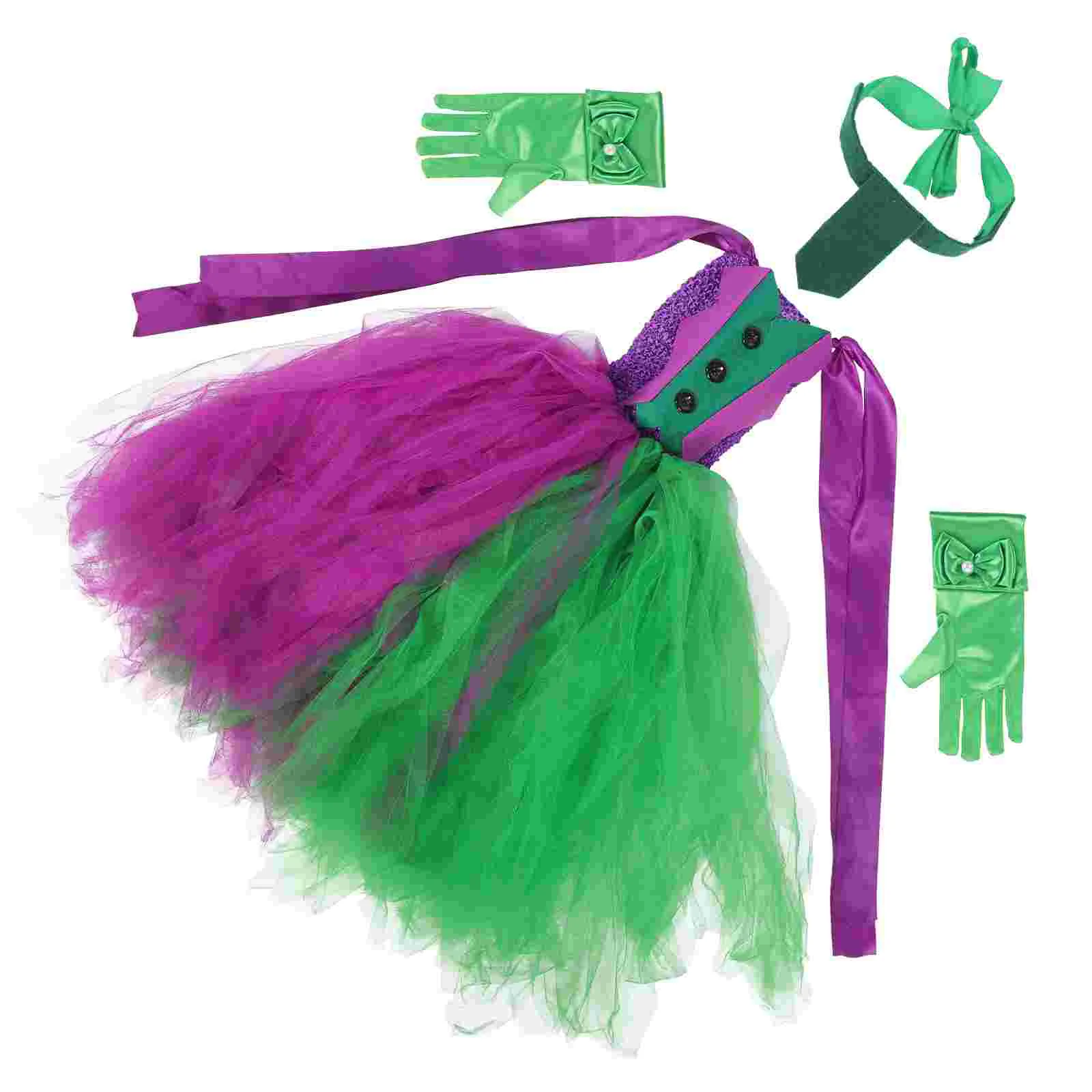 

Clown Dress Cosplay Halloween Gloves Girl Sleeveless Costume Little Fabric Child