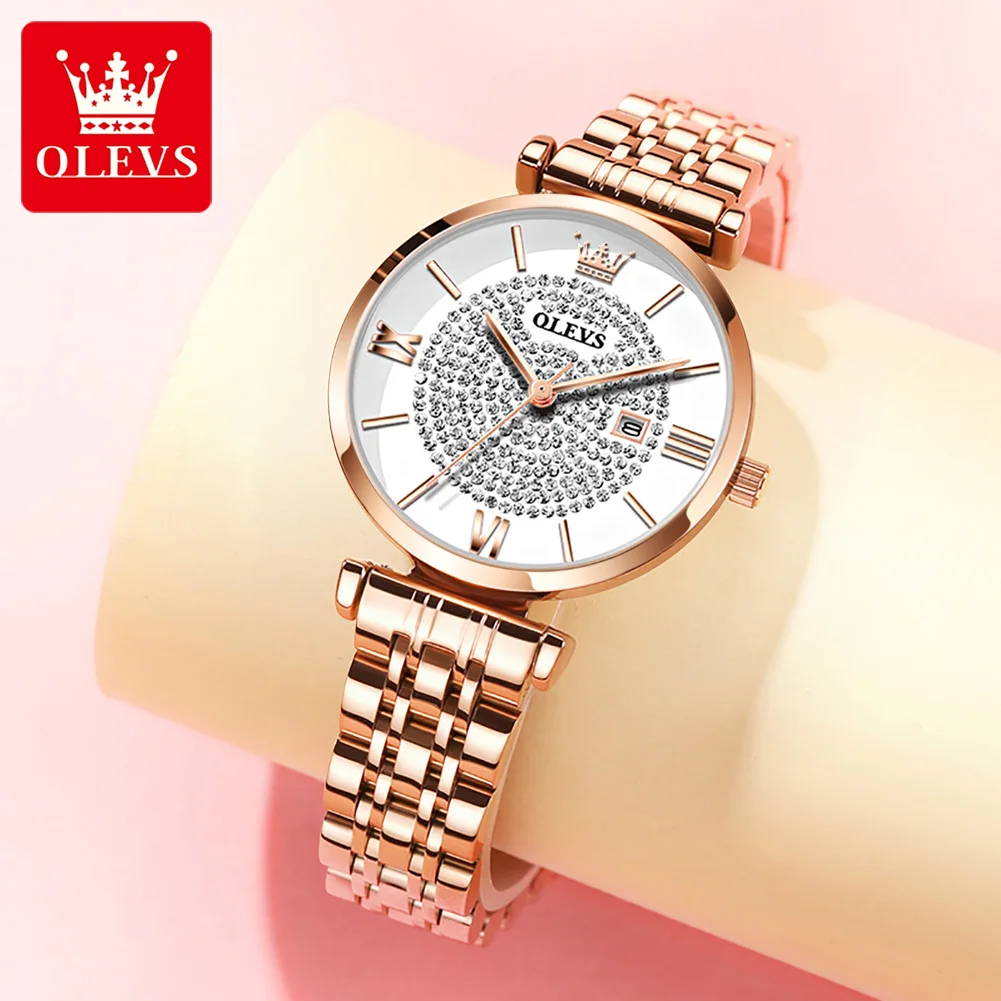 

OLEVS 6892 Quartz Stainless Steel Strap Watches for Women Waterproof Fashion High Quality Women Wristwatches Calendar