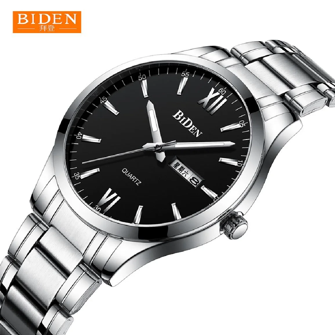 

BIDEN Men Quartz Watch Japan Movt Business Watches Stainless Steel Waterproof Calendar Week Wristwatch Gifts relogio masculino