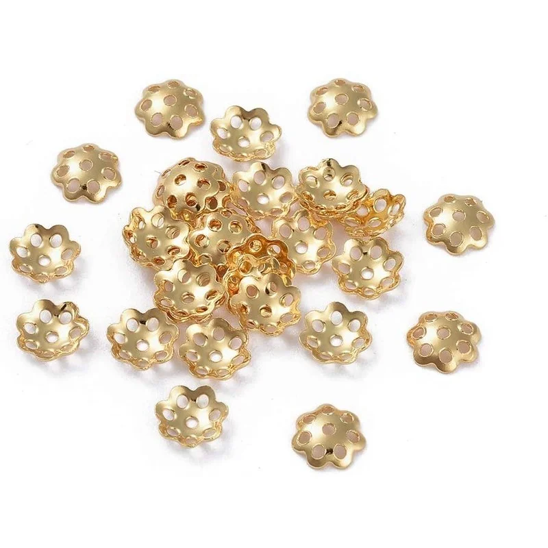 

100pcs 304 Stainless Steel Bead Caps Golden Flower Bead Cone 1mm Small Hole Bead Caps for DIY Jewelry and Crafts Making 6x1mm