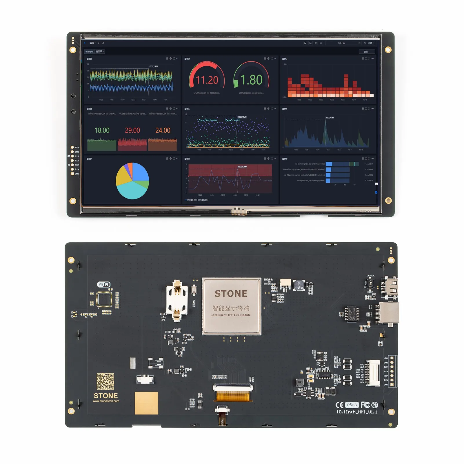 

SCBRHMI 10.1 Inch LCD TFT HMI Display Module Intelligent Series RGB 65K Color Resistive Touch Panel Without Enclosure