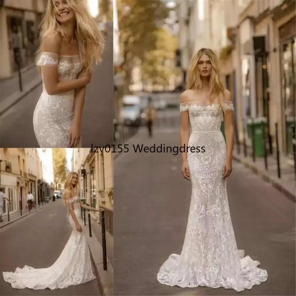 

Lace Mermaid Wedding Dresses Sexy Sheer Off Shoulder Backless Appliques Long Bridal Gowns See Through Summer Robe De Soriee