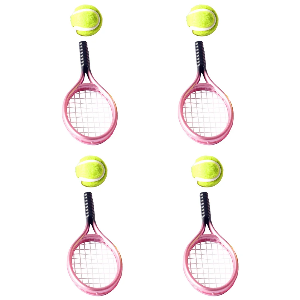 

4 Sets Tennis Racket Miniature Model Minihouse Tool Children Funny Toys Plastic Kids