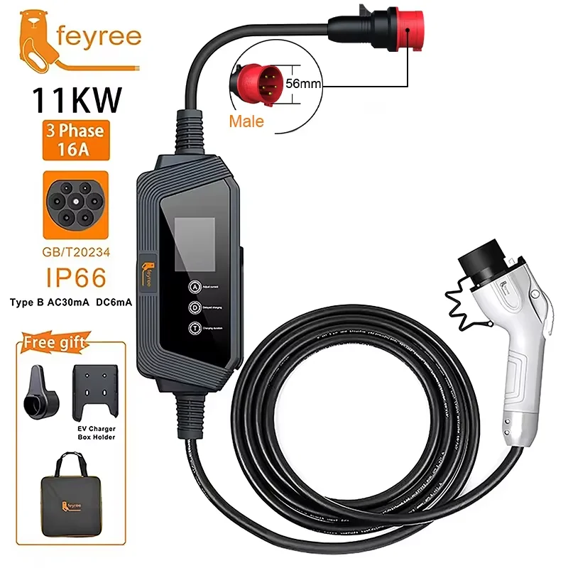 

Feyree Зарядное устройство для электромобилей GBT Plug 7KW 32A 1P 5M Кабель 22KW 11KW 3P Быстрая зарядка для электромобиля Автомобиль EVSE Портативная зарядная коробка