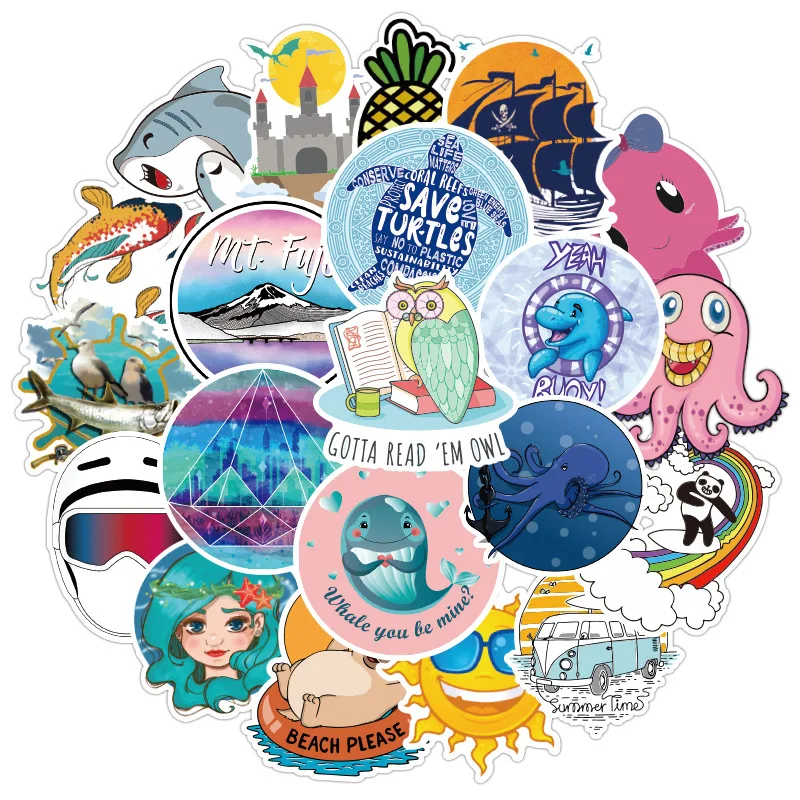 

10pcs Seaside outdoor Abstract Art Stickers Graffiti IY Travel Luggage Guitar Laptop Classic Toy Waterproof Cool Decal Sticker G